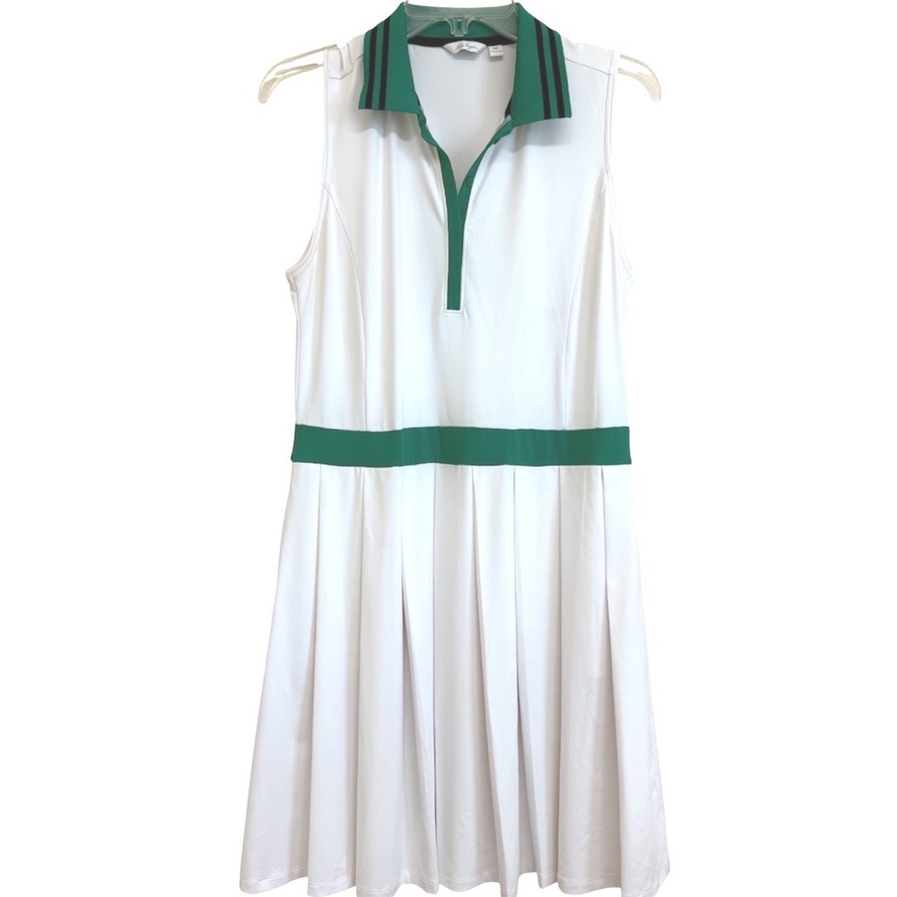 Lady Hagen Womens Medium White Green Sleeveless Pleated Golf Dress with Shorts